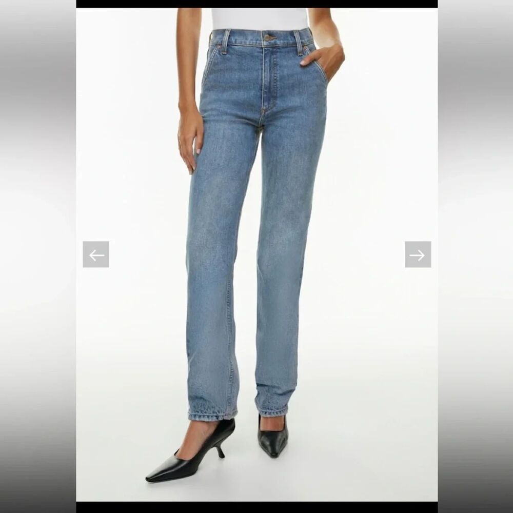 Denim Forum Arlo High Rise Straight 28L Sz 31 Light Wash Button Fly Aritzia